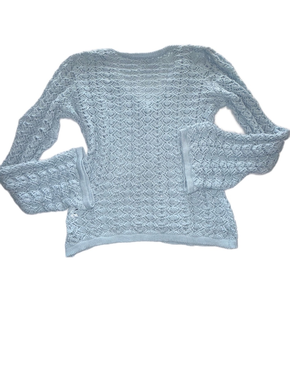 CBR Light Blue Bell Sleeve Crochet Knit Cardigan Size Small Boho 3 Button - Picture 2 of 9